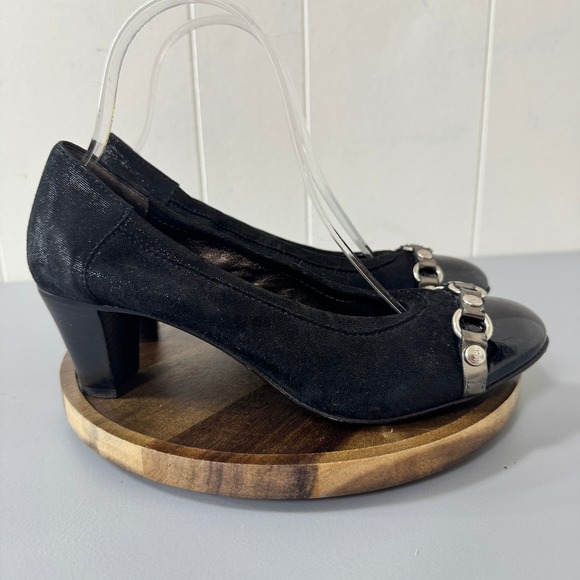 AGL Attilio Giusti Leombruni Black Leather Chain Accent Pumps Heels Size 7.5-8 - Picture 1 of 11